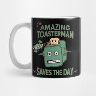 The Amazing Toasterman Saves the Day Funny Halftone Robot Toaster Mug